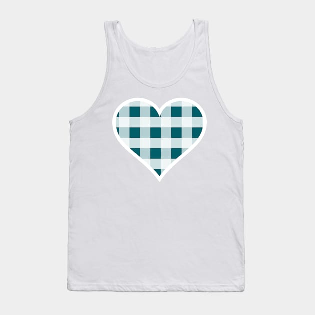 Peacock Blue and White Buffalo Plaid Heart Tank Top by bumblefuzzies